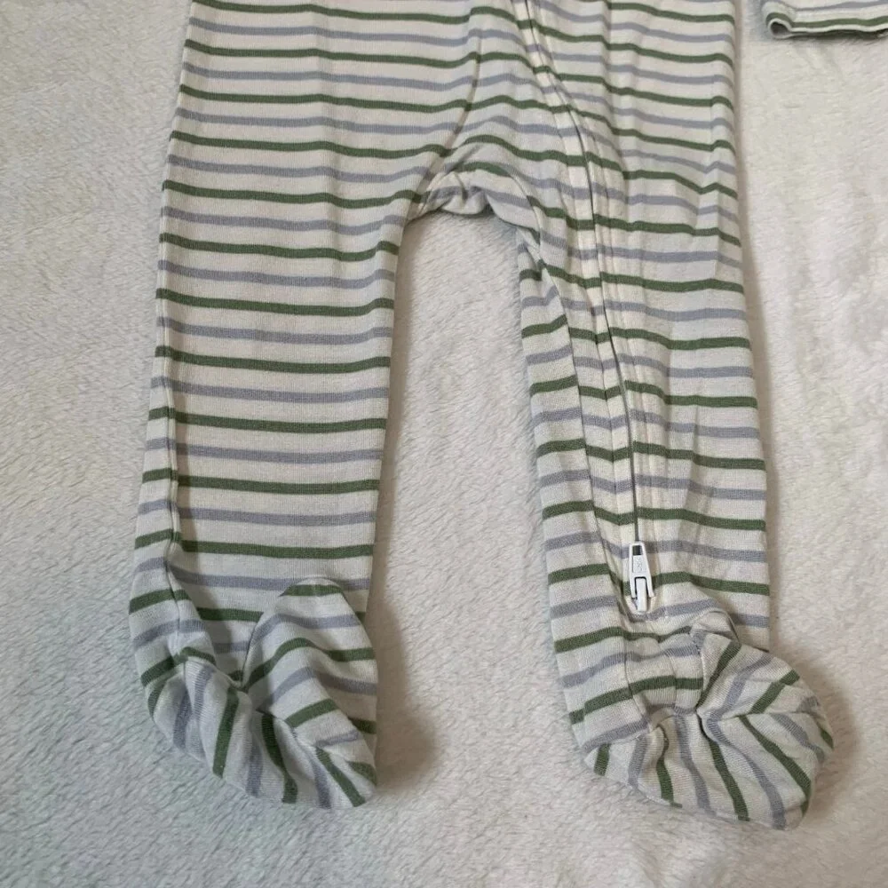 5/$25 Little Me Footed Sleeper Kids 6M Green Grey Striped‎ Bamboo Viscose Zip Up